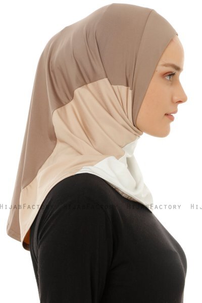 Esin - Hijab One-Piece Taupe Foncé & Creme & Taupe Clair