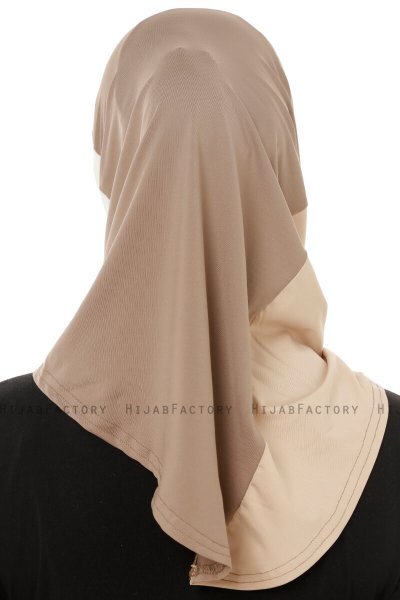 Esin - Hijab One-Piece Taupe Foncé & Creme & Taupe Clair