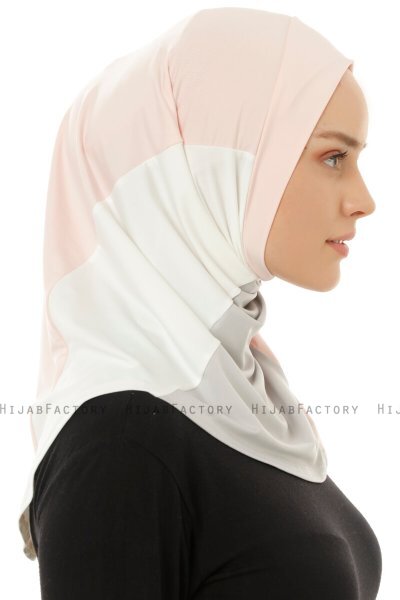 Esin - Hijab One-Piece Vieux Rose & Gris Clair & Crème