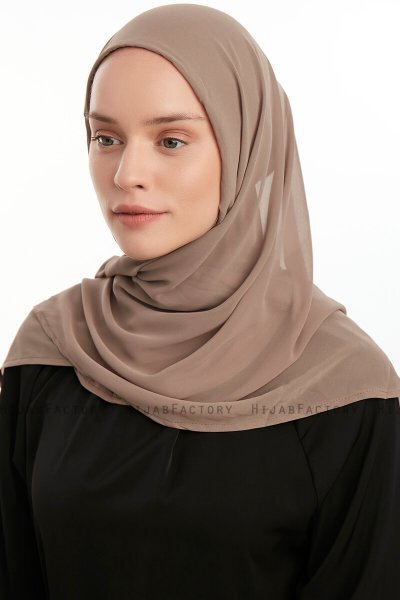 Eylem - Hijab Chiffon One Piece Taupe Foncé