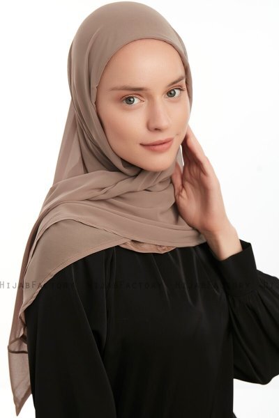 Eylem - Hijab Chiffon One Piece Taupe Foncé