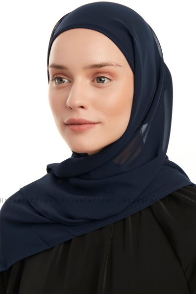 Sahar - Hijab Chiffon One Piece Bleu Marin