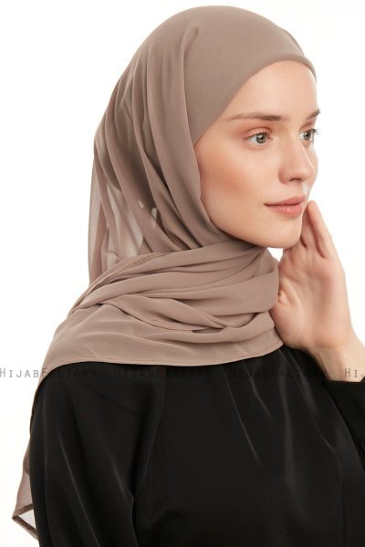 Sahar - Hijab Chiffon One Piece Taupe Foncé