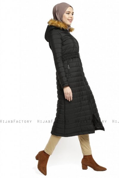 Yeliz - Veste Longue Noire Avec Capuche
