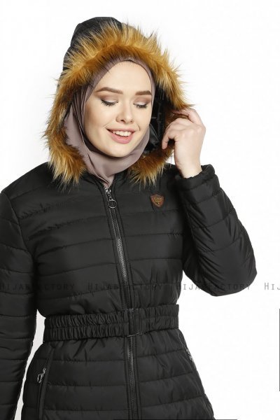 Yeliz - Veste Longue Noire Avec Capuche