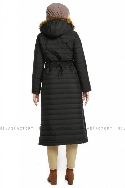 Yeliz - Veste Longue Noire Avec Capuche