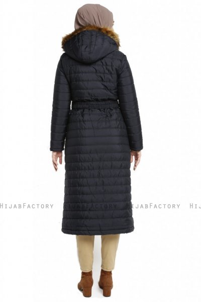 Yeliz - Veste Longue Bleu Marin Avec Capuche