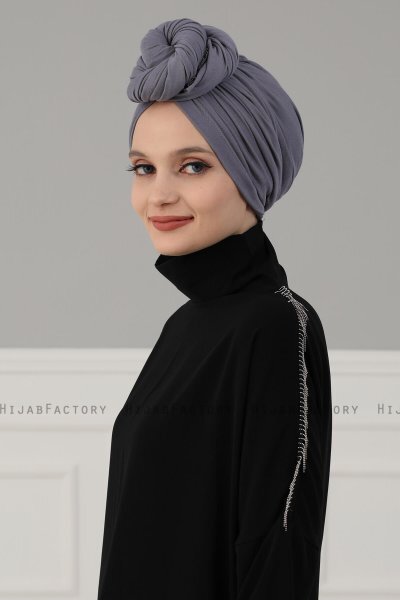 Amy - Turban En Coton Gris - Ayse Turban
