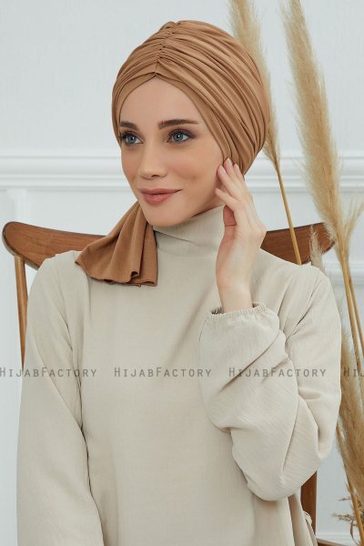 Amy - Turban En Coton Marron Clair