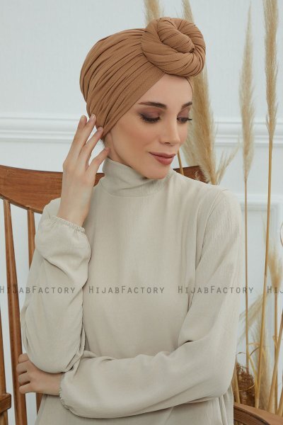 Amy - Turban En Coton Marron Clair