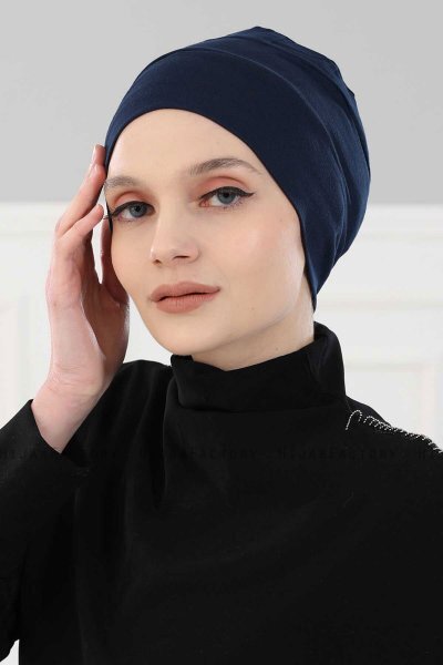 Stella - Turban En Coton Bleu Marin