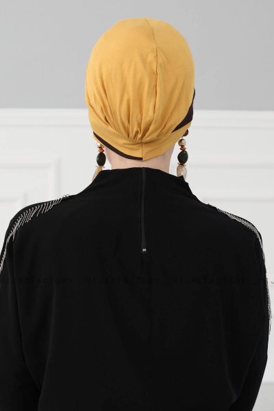 Elsa - Turban En Coton Moutarde & Marron