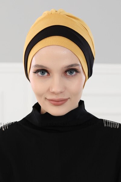 Elsa - Turban En Coton Moutarde & Noir