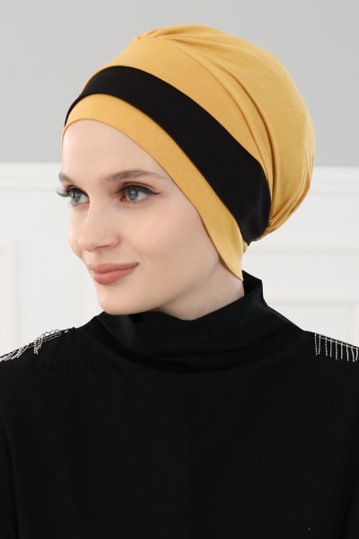 Elsa - Turban En Coton Moutarde & Noir