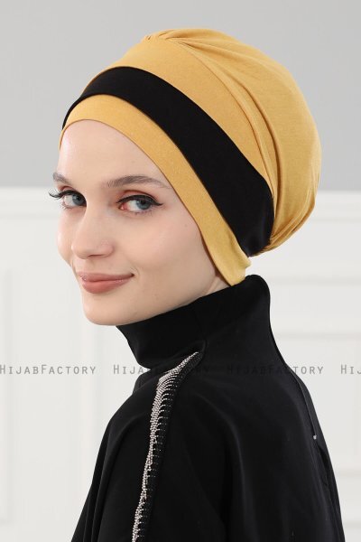 Elsa - Turban En Coton Moutarde & Noir