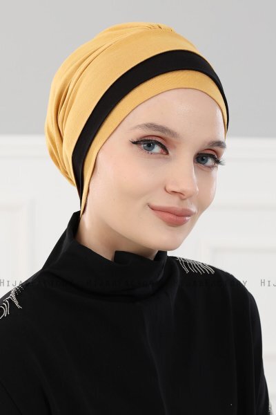 Elsa - Turban En Coton Moutarde & Noir