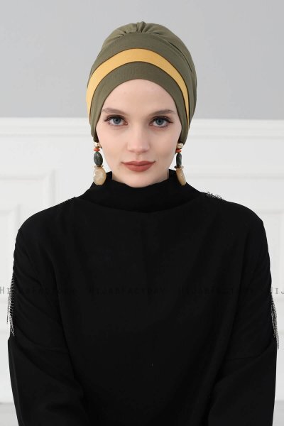 Elsa - Turban En Coton Kaki & Moutarde