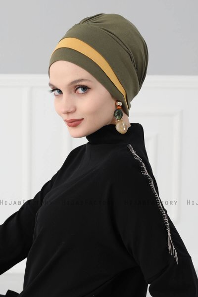 Elsa - Turban En Coton Kaki & Moutarde