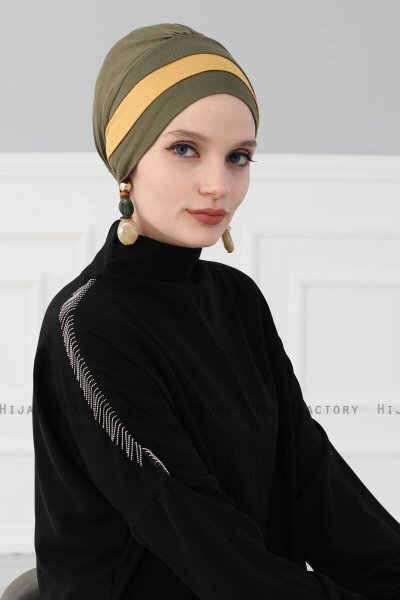 Elsa - Turban En Coton Kaki & Moutarde