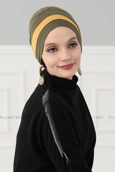 Elsa - Turban En Coton Kaki & Moutarde