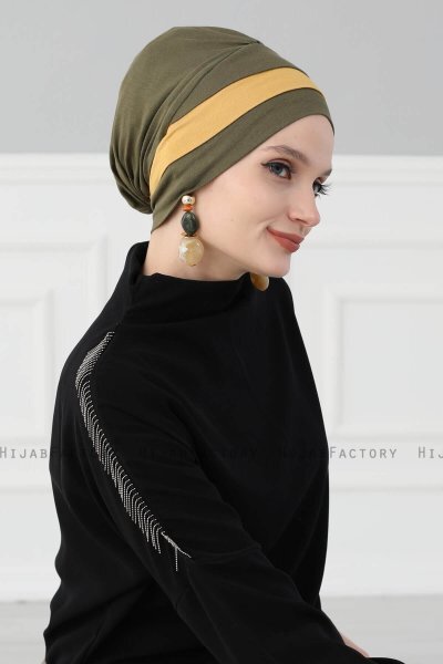 Elsa - Turban En Coton Kaki & Moutarde