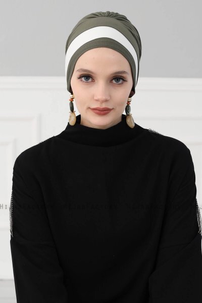 Elsa - Turban En Coton Kaki & Crème
