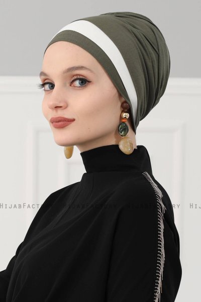 Elsa - Turban En Coton Kaki & Crème