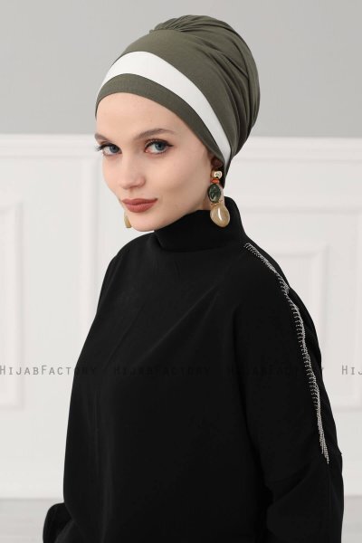 Elsa - Turban En Coton Kaki & Crème