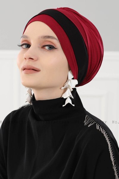 Elsa - Turban En Coton Bordeaux & Noir