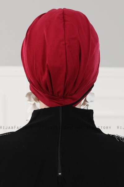 Elsa - Turban En Coton Bordeaux & Noir