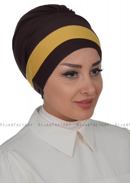 Elsa - Turban En Coton Kaki & Marron