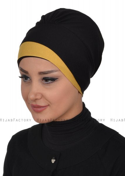 Elsa - Turban En Coton Noir & Marron