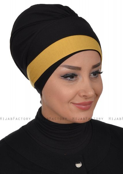 Elsa - Turban En Coton Noir & Marron