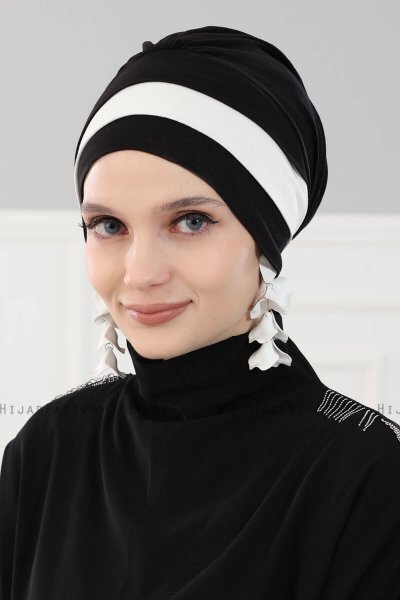 Elsa - Turban En Coton Noir & Crème