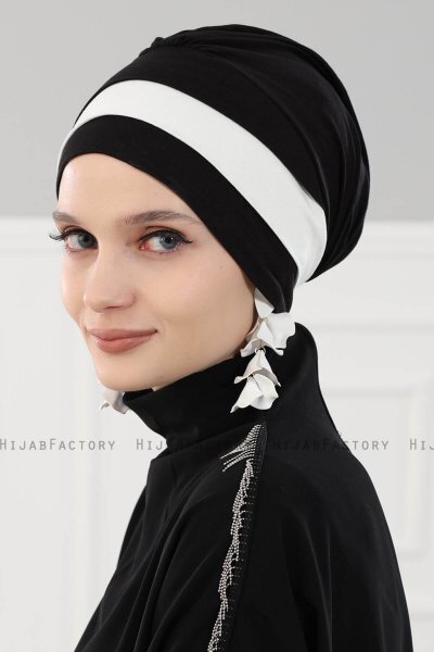 Elsa - Turban En Coton Noir & Crème