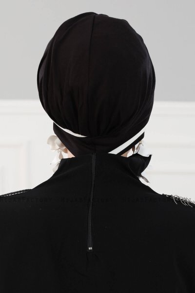 Elsa - Turban En Coton Noir & Crème