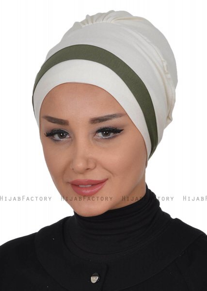 Elsa - Turban En Coton Crème & Kaki