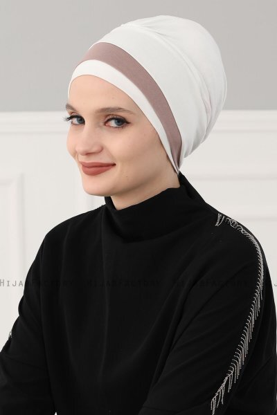 Elsa - Turban En Coton Crème & Taupe