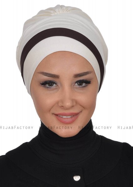 Elsa - Turban En Coton Crème & Marron