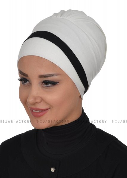 Elsa - Turban En Coton Crème & Noir