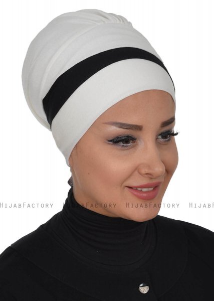 Elsa - Turban En Coton Crème & Noir