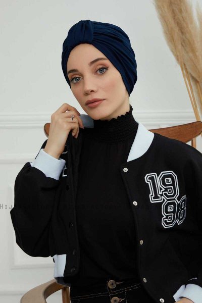 Laura - Turban En Coton Bleu Marin