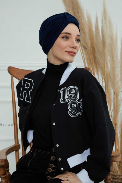 Laura - Turban En Coton Bleu Marin