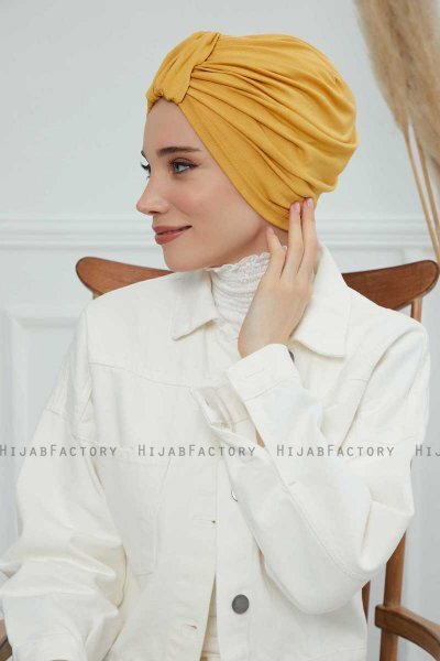 Laura - Turban En Coton Moutarde
