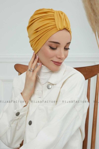 Laura - Turban En Coton Moutarde