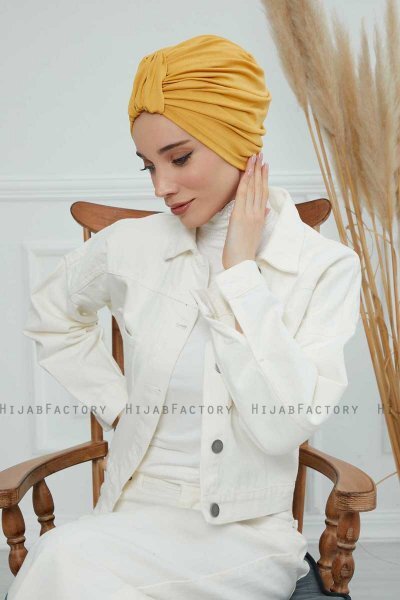 Laura - Turban En Coton Moutarde