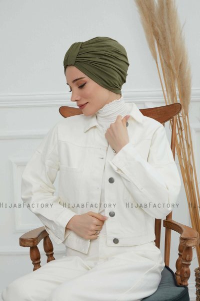 Laura - Turban En Coton Kaki