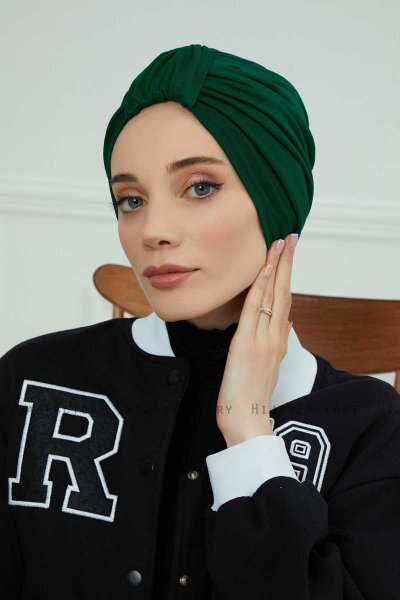 Laura - Turban En Coton Vert Foncé