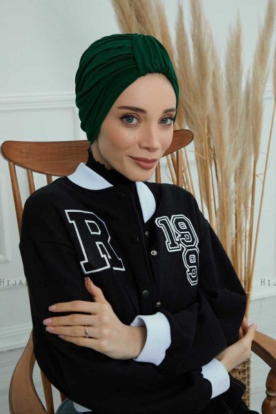 Laura - Turban En Coton Vert Foncé