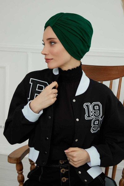 Laura - Turban En Coton Vert Foncé
